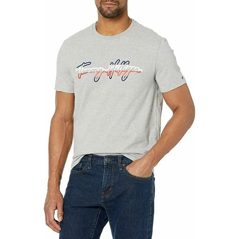 Tommy Hilfiger $34 Men's Crew Neck Short Sleeve Gray T- Shirt Top Logo Size L